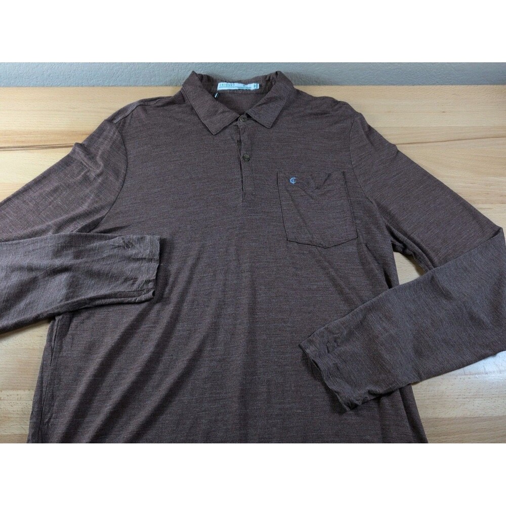 Criquet Merino Wool Tencel Long Sleeve Golf Polo Shirt Brown Medium